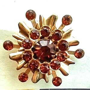Brown Topaz Rhinestone Starburst Vintage Brooch